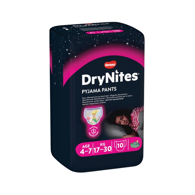 Huggies DryNites Girls Pyjama Pants10'S Age 4-7 x3