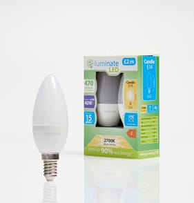E-Luminate LED Candle E14 Warm White Light Bulb 2 Pack - 470 Lumens