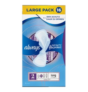 Always Infinity Flex Protect Long Sanitary Towels With Wings 16 Pads