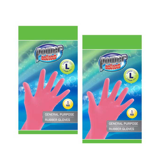 Power Action General Purpose Rubber Gloves - Large x2