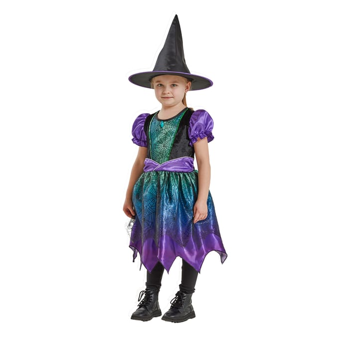 Hallow Scream Kids Green & Purple Witch Dress