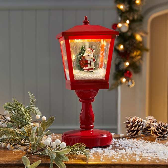 Festive Felling Snowing Musical Lampost - Santa & Teddy