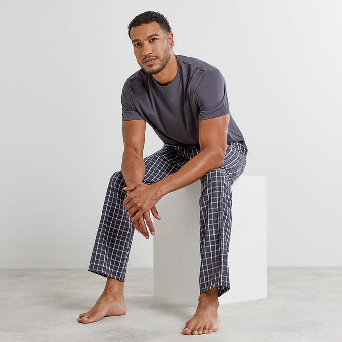 Originals Mens Black T-Shirt & Long Check Bottoms Pyjama Set