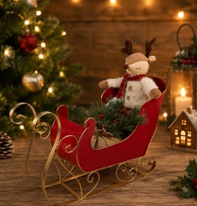 Sleigh Bells Sleigh With Reindeer Decoration
