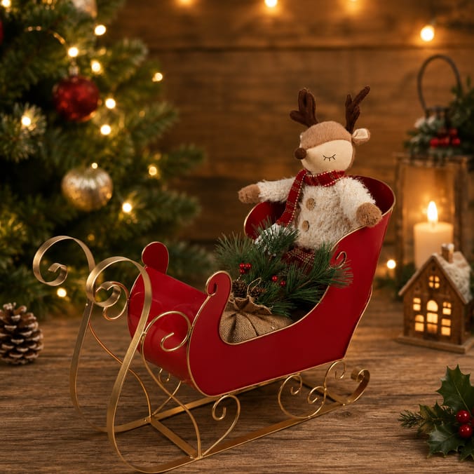 Sleigh Bells Sleigh With Reindeer Decoration