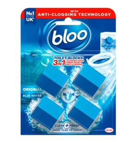 Bloo 3in1 Anti-Clogging Toilet Block 4 x 50g - Original Blue