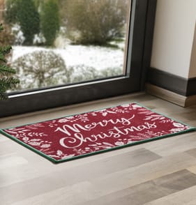 Festive Feeling Washable Door Mat - Red Merry Christmas