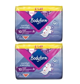 Bodyform Maxi Night Sanitary Towels Wings 10 Pack x2