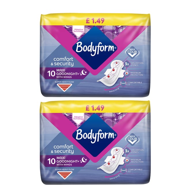 Bodyform Maxi Night Sanitary Towels Wings 10 Pack x2