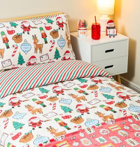 Sleigh Bells Duvet Set Beige Christmas Print