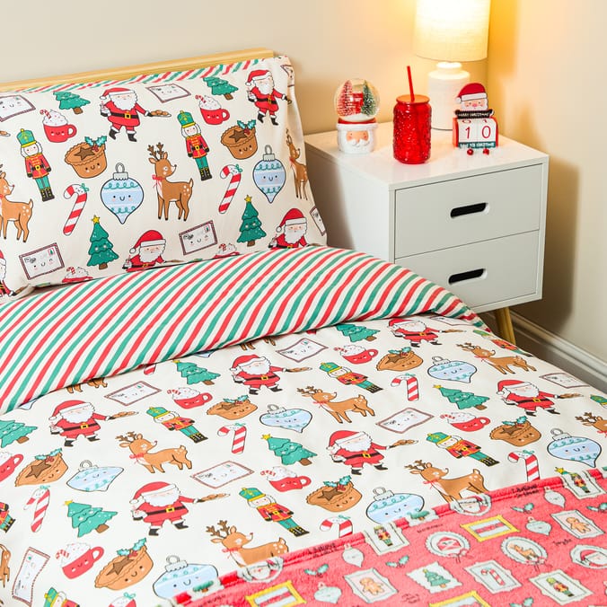 Sleigh Bells Duvet Set Beige Christmas Print