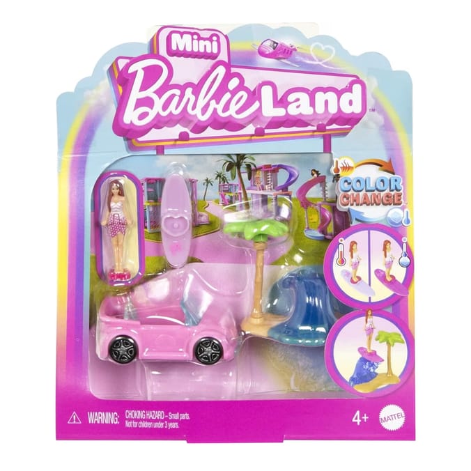  Barbie Mini Barbieland Doll & Vehicle Set With 1.5-Inch Doll & SUV With Color-Change HYF43