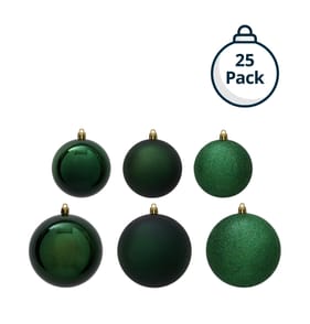 Festive Feeling Mixed Size Christmas Baubles 25 Pack - Green