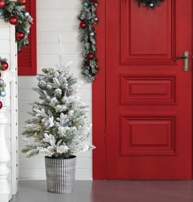 Festive Feeling Pre-Lit Battery Operated Frosted Potted Tree 3ft