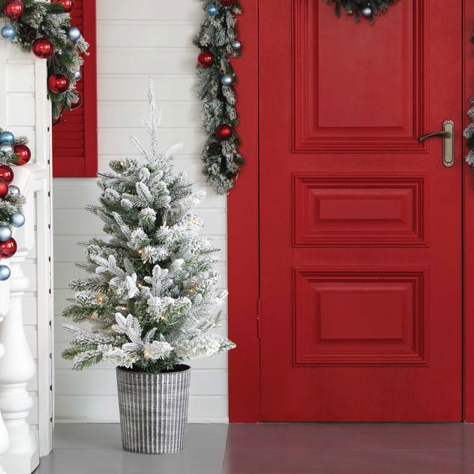 Festive Feeling Pre-Lit Battery Operated Frosted Potted Tree 3ft