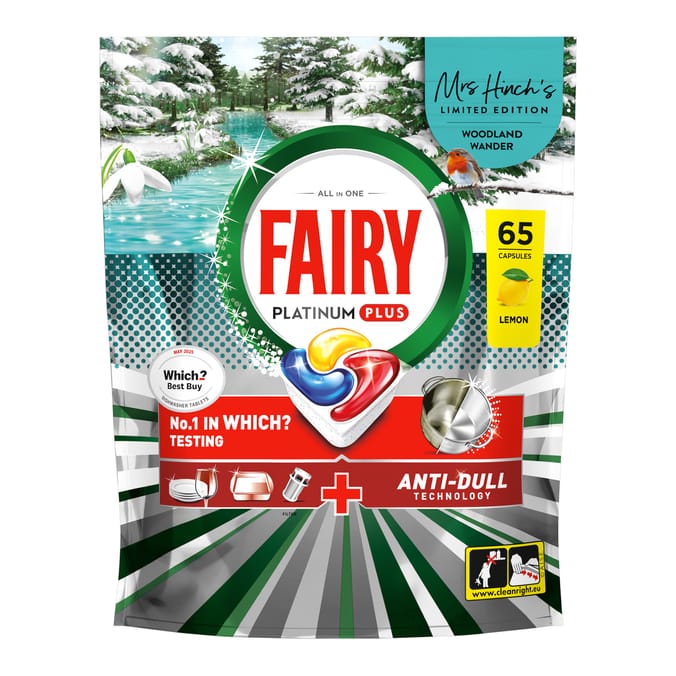 Fairy Mrs Hinch's Woodland Wander Platinum Plus Dishwasher Tablets 65 Capsules - Lemon 