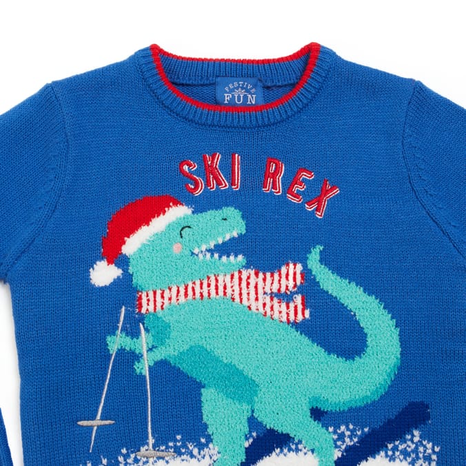 Festive Fun Young Boy Ski Rex Christmas Jumper - 18-24 Months