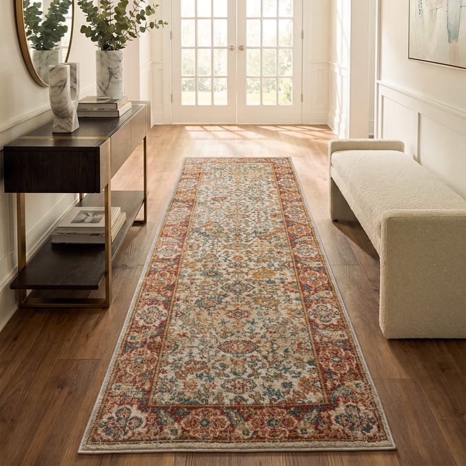 Asiatic Raja Border Runner RA04 - Cream/Red