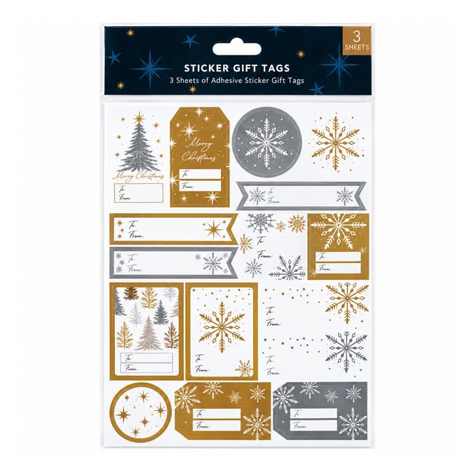 Festive Feeling Sticker Gift Tags 3 Sheets - Gold & Silver
