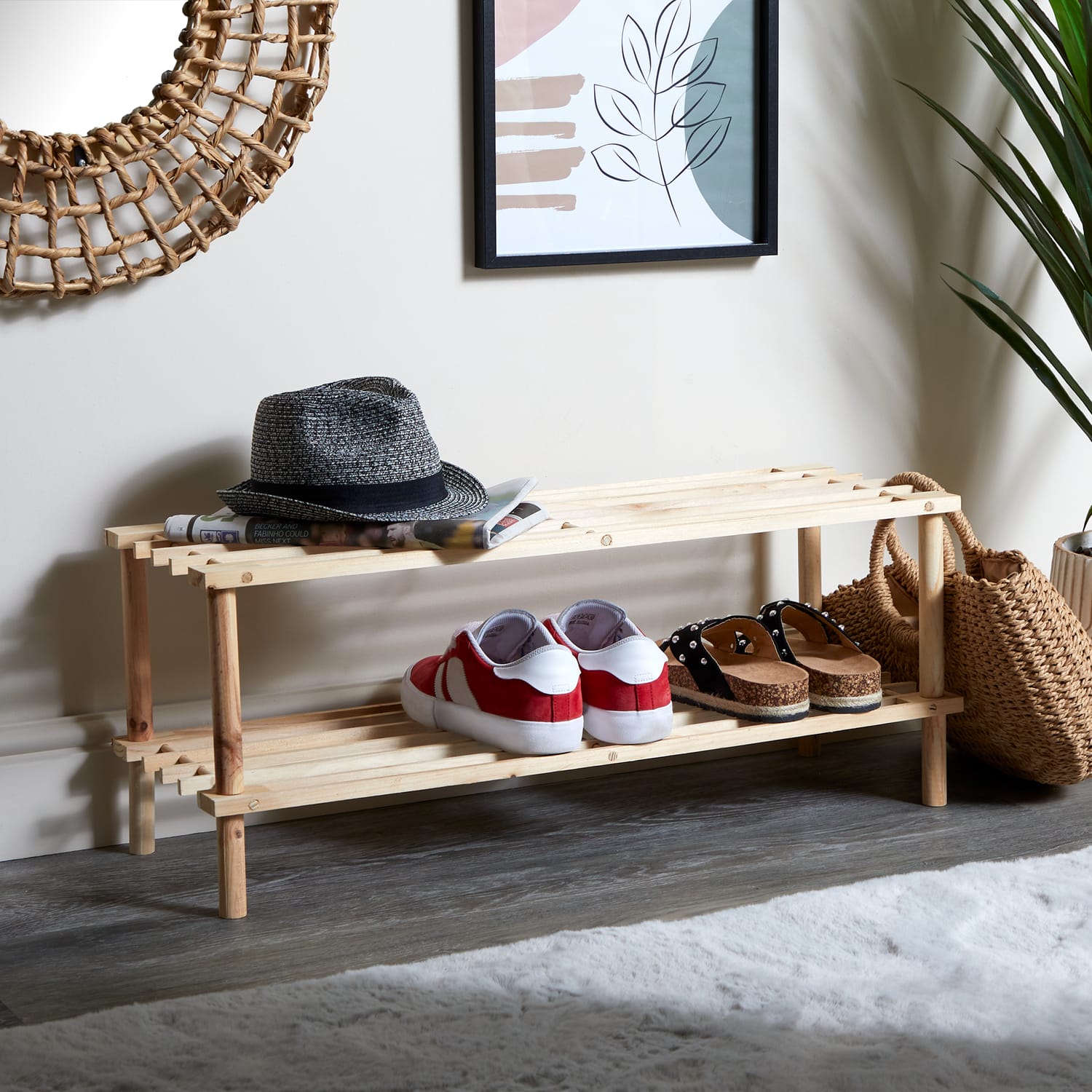Home Solutions 2 Tier Wooden Shoe Rack | Home Bargains