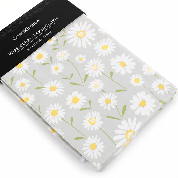  Open Kitchen Wipe Clean Tablecloth - Grey with Daisy Flowers