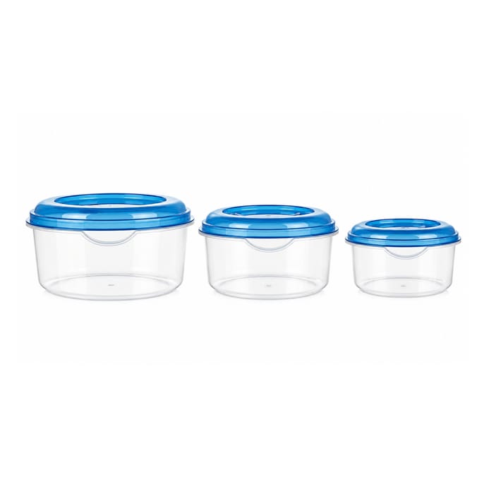 Kitchen Round Food Containers 3 Pack - Blue