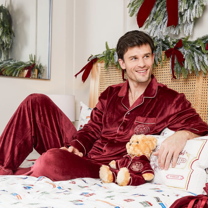 Burgundy Polar Express Mens Pyjamas