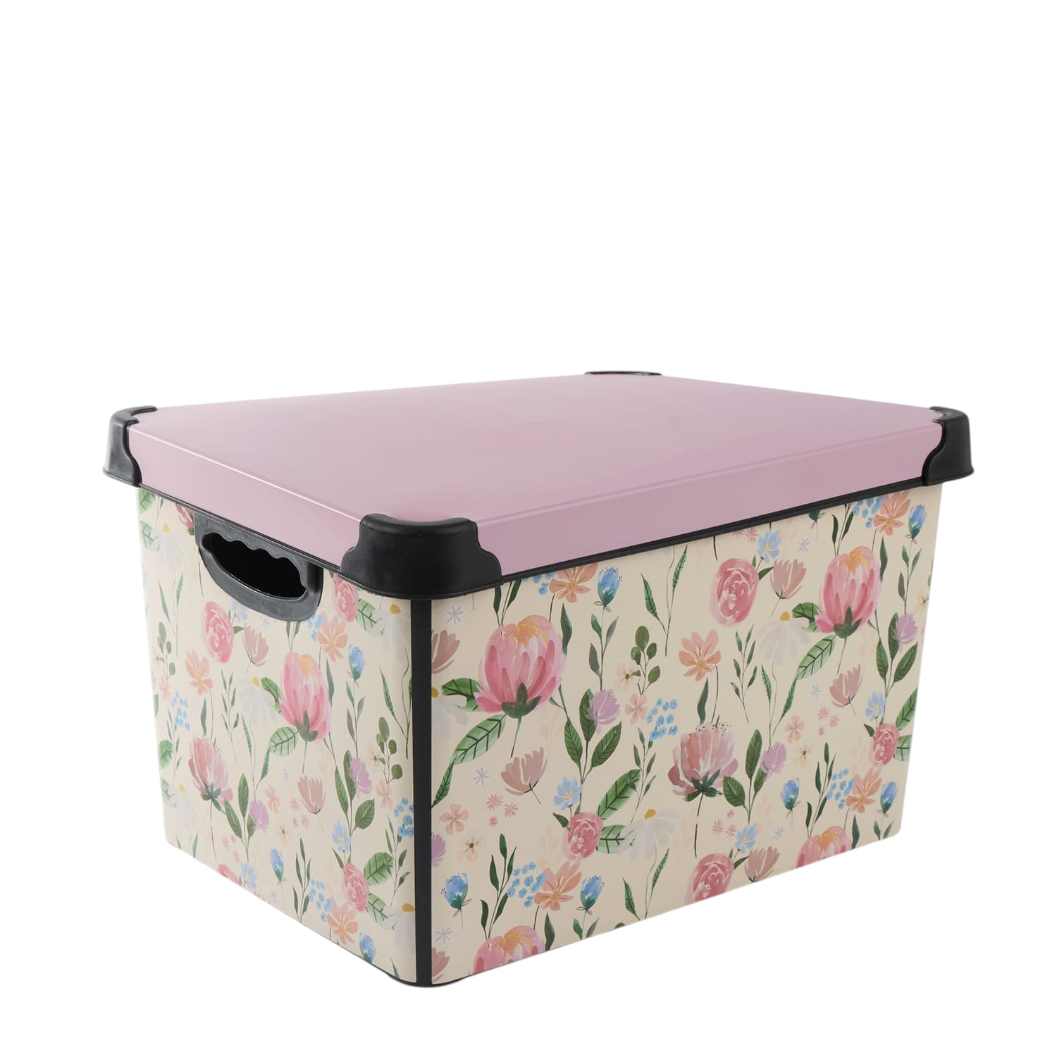 Floral Print Storage Box 17L - Lilac | Home Bargains