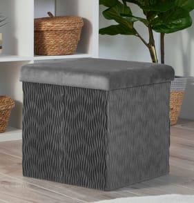 Home Collections Pleated Velvet Square Storage Ottoman - Dark Grey