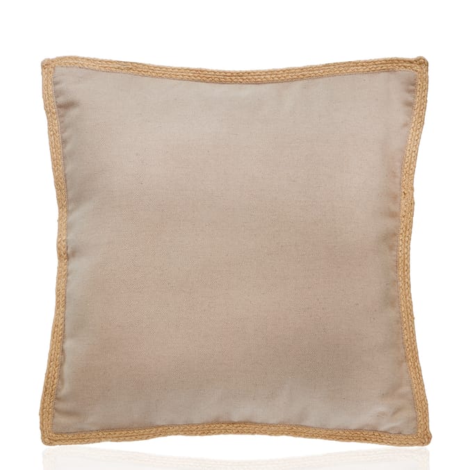 The Outdoor Edit Earthed Raffia Trim Cushion - Taupe