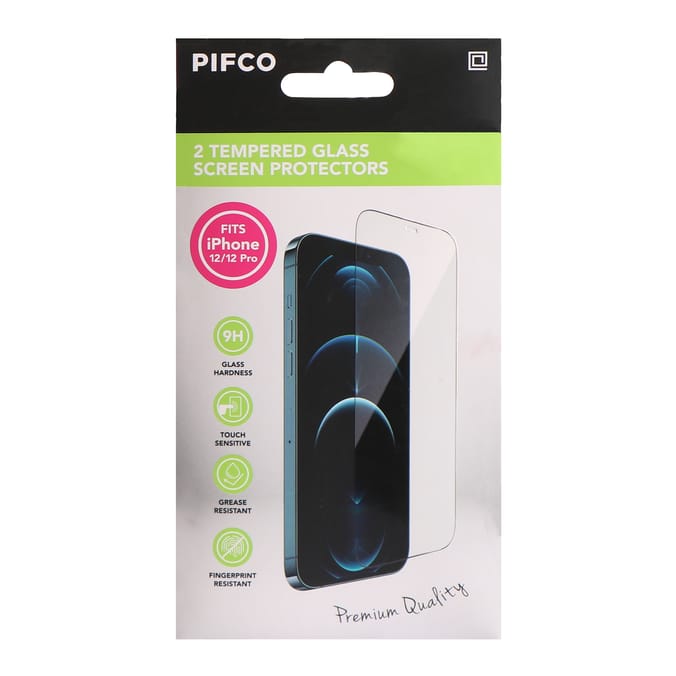 Pifco Tempered Glass Screen Protectors 2 Pack - iPhone 12/12 Pro