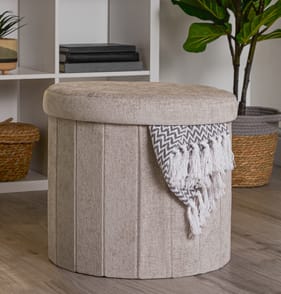 Home Collections Chenille Round Storage Ottoman - Natural