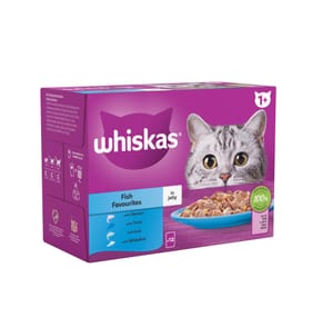 Whiskas 1+ Adult Wet Cat Food Pouches in Jelly 12 x 85g - Fish Favourites