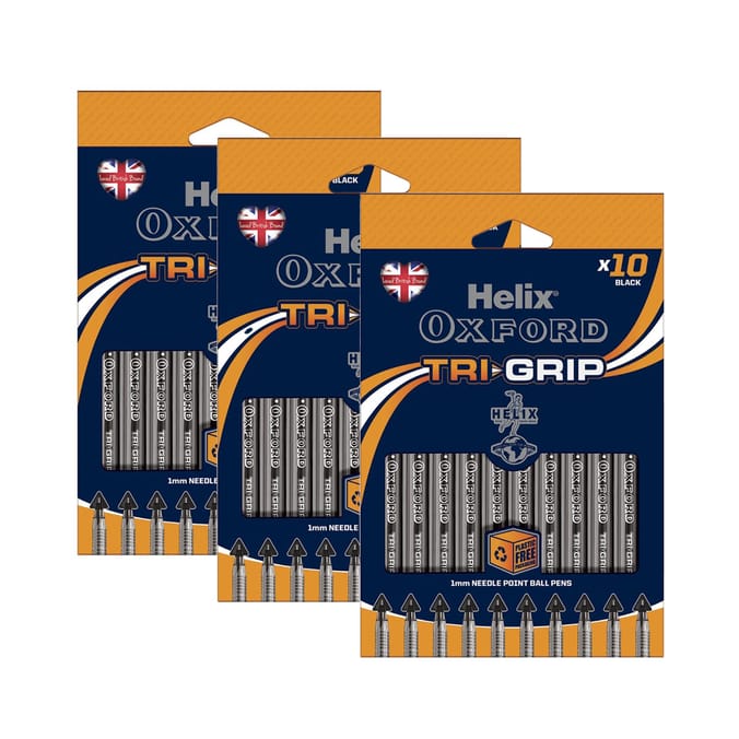 Helix Oxford Tri-Grip Black Pens 10 Pack x3