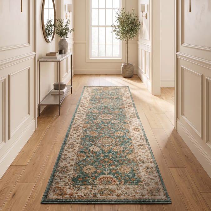 Asiatic Raja Border Runner RA02 - Teal/Cream