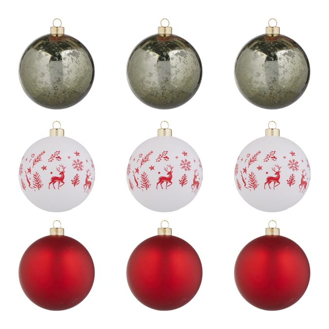 Winter Charm 8cm Theme Bauble 9 Pack - Red