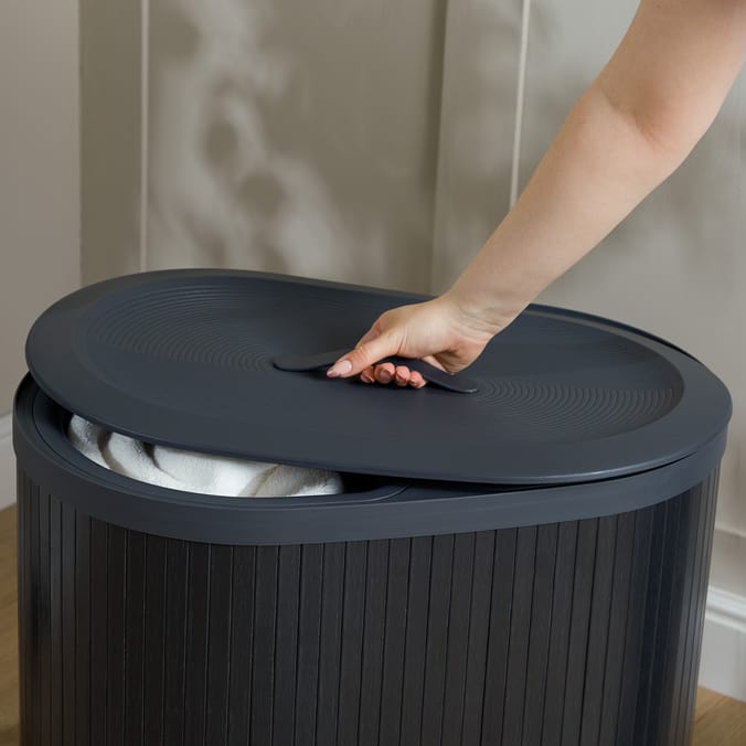 Home Collections Ribbed Bamboo Double Laundry Hamper