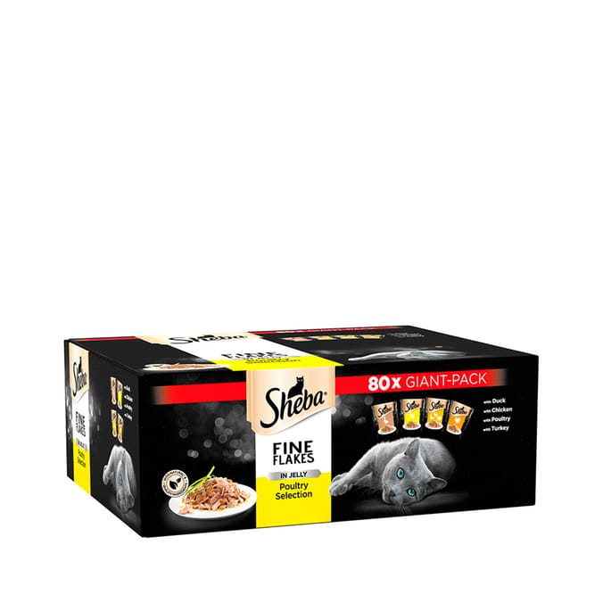 Sheba Fine Flakes Mixed Poultry in Jelly Pouches 80 x 85g