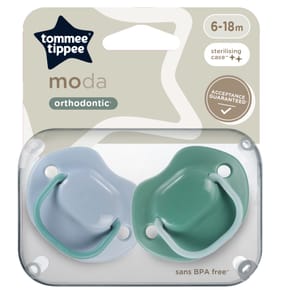 Tommee Tippee Moda Soothers with Steriliser Pod 6-18m - Green