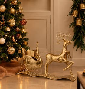 Winter Luxe Metal Reindeer With Sleigh 