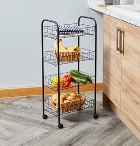Kitchen Solutions Four Tier Multi Storage Trolley - Black