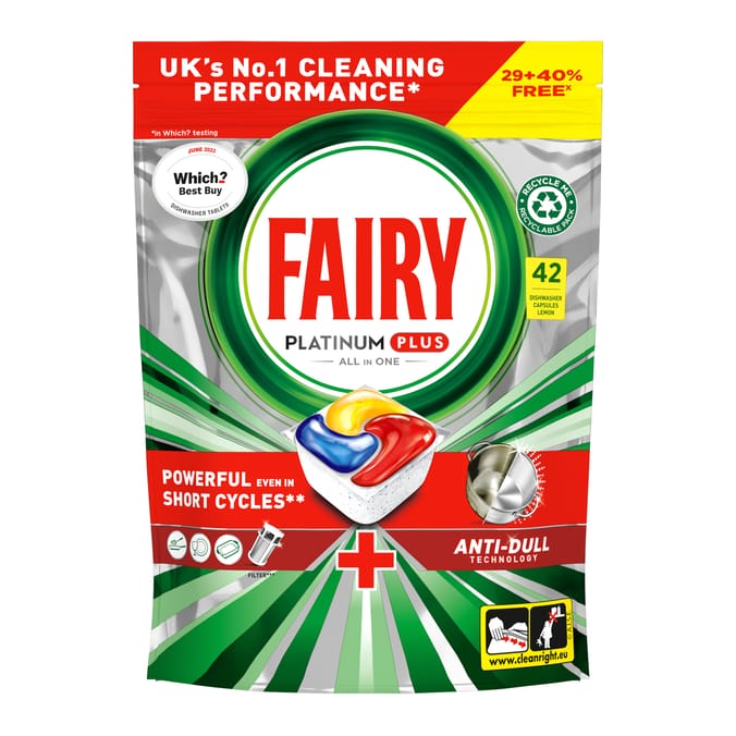 Fairy Platinum Plus All In One Dishwasher Tablets Lemon 42 Tablets