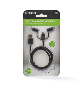 Pifco 1M 3-In-1 Lightning/Micro/Type-C Cable