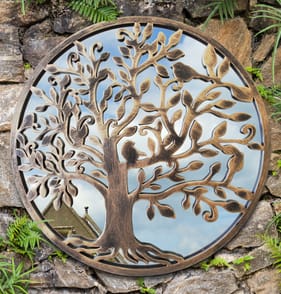 The Outdoor Living Collection Decorative Round Mirror - Birds Tree 20"