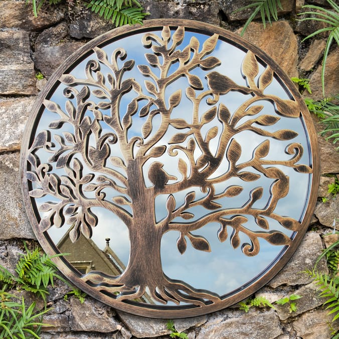 The Outdoor Living Collection Decorative Round Mirror - Birds Tree 20"