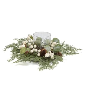 Festive Feeling Glass Hurricane In Wreath - White