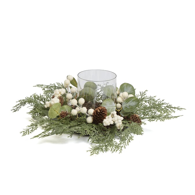 Festive Feeling Glass Hurricane In Wreath