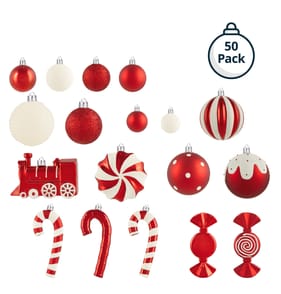 Sleigh Bells Candy Christmas Baubles 50 Pack - Red
