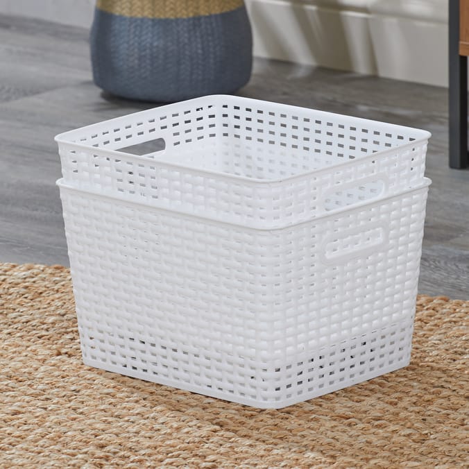 House Home Large Storage Basket White x2 Home Bargains