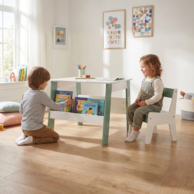 Liberty House Toys Kids Bookshelf Table And Chair - White & Forest Green